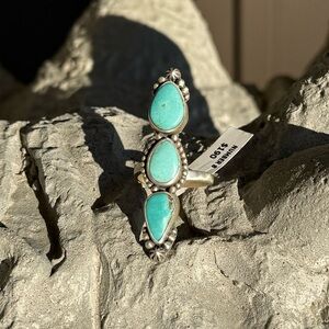Number 8 Turquoise Sterling Silver Stamped adjustable Ring